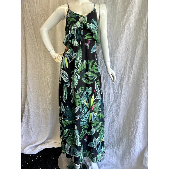 Elli White Green and Black Tropical Hummingbird Print Maxi Dress - Picture 1 of 14